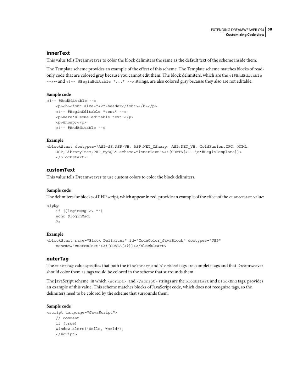 Innertext, Customtext, Outertag | Adobe Extending Dreamweaver CS4 User Manual | Page 64 / 387