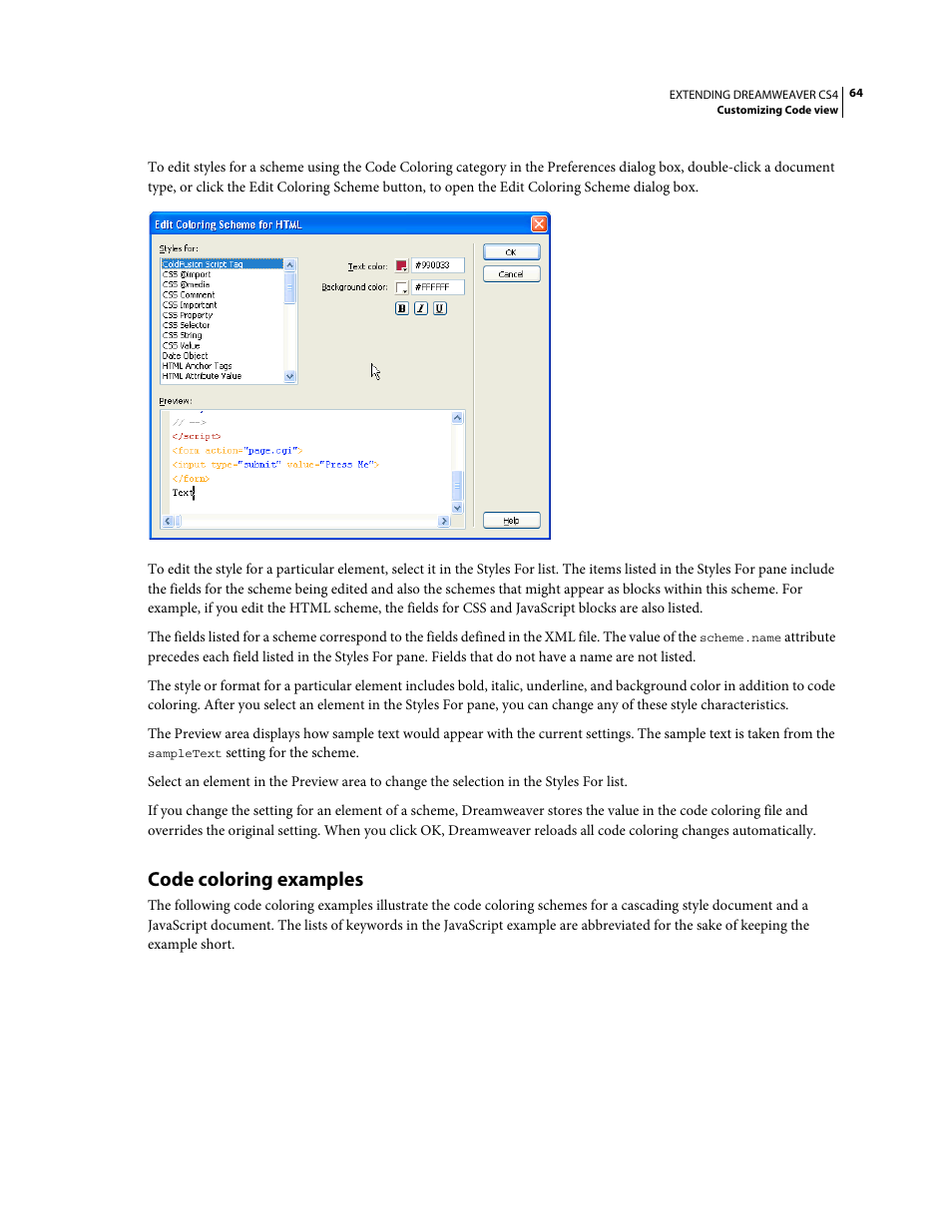 Code coloring examples | Adobe Extending Dreamweaver CS4 User Manual | Page 70 / 387