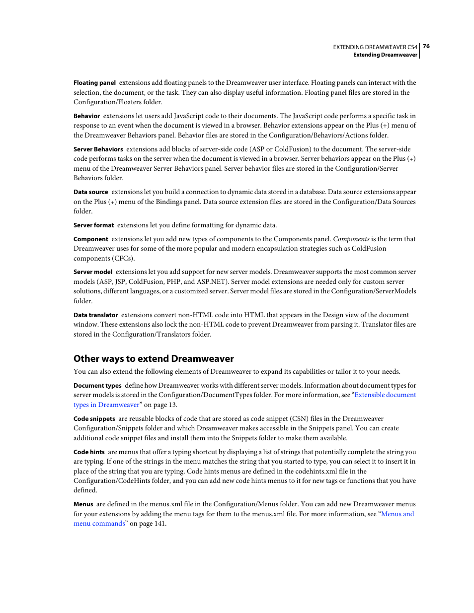 Other ways to extend dreamweaver | Adobe Extending Dreamweaver CS4 User Manual | Page 82 / 387