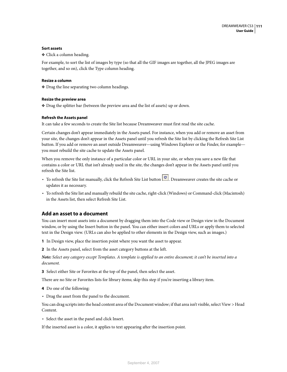 Add an asset to a document | Adobe Dreamweaver CS3 User Manual | Page 118 / 738