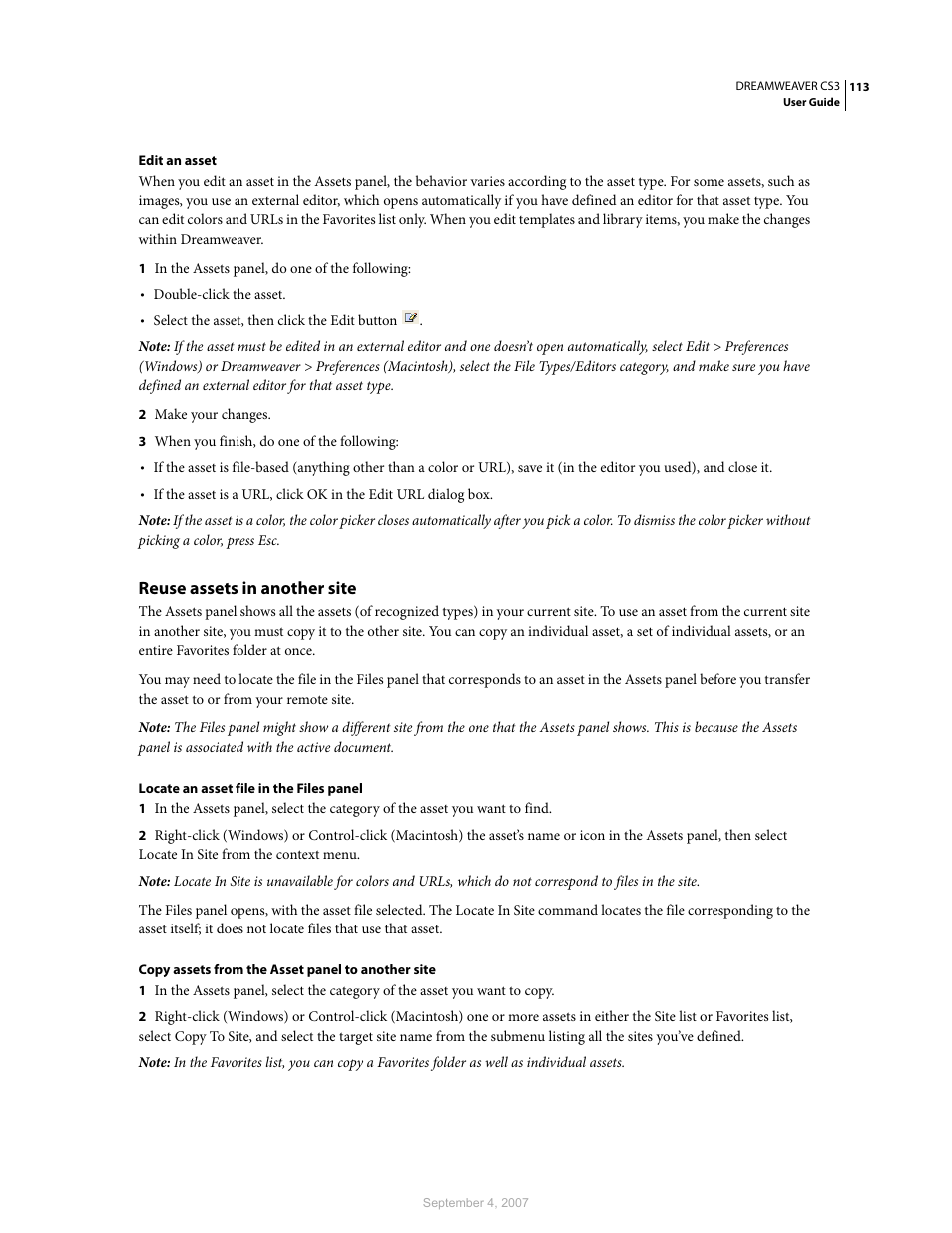 Reuse assets in another site | Adobe Dreamweaver CS3 User Manual | Page 120 / 738
