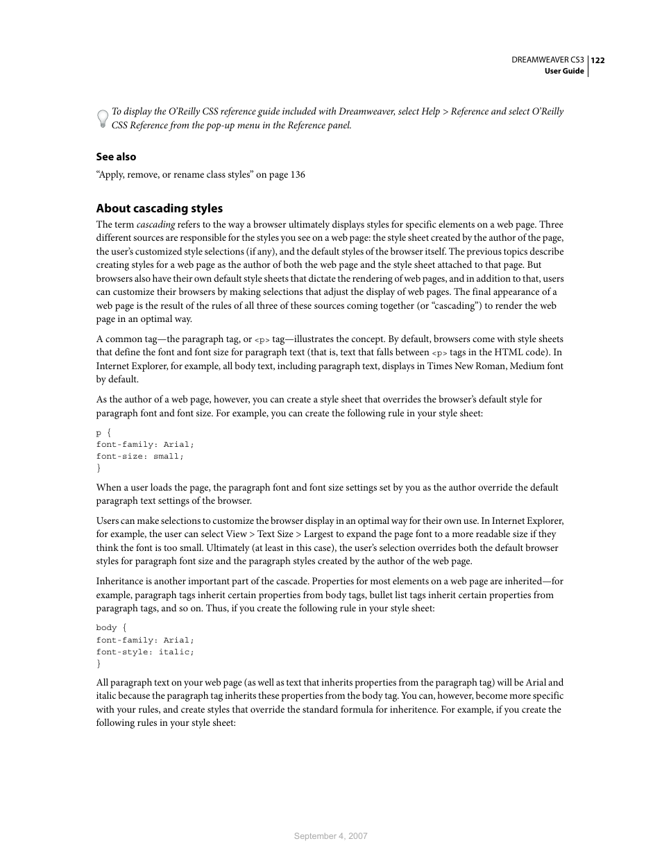 About cascading styles | Adobe Dreamweaver CS3 User Manual | Page 129 / 738
