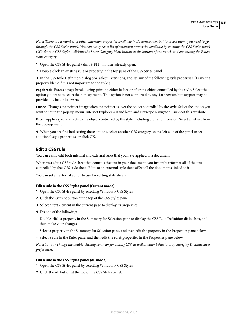 Edit a css rule | Adobe Dreamweaver CS3 User Manual | Page 142 / 738