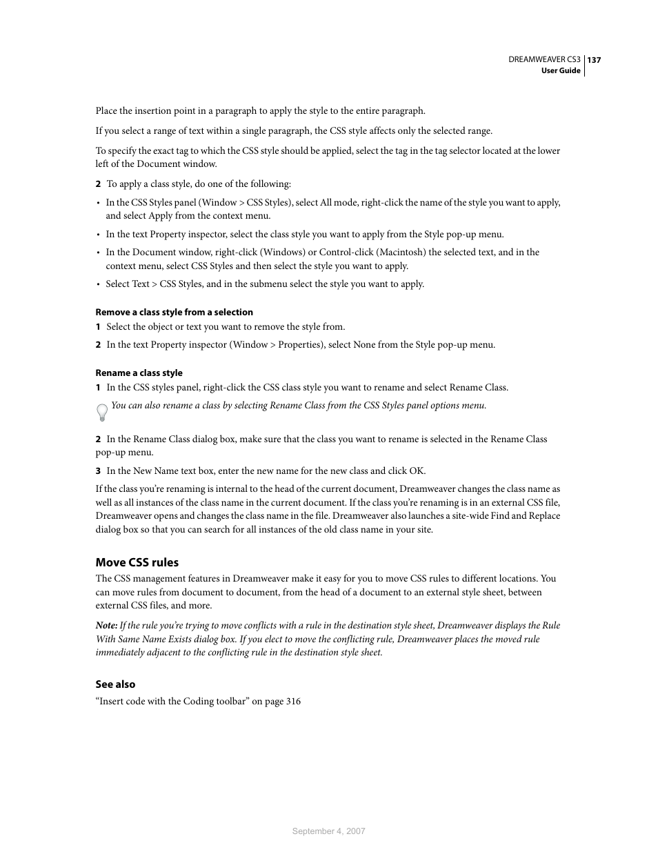 Move css rules | Adobe Dreamweaver CS3 User Manual | Page 144 / 738