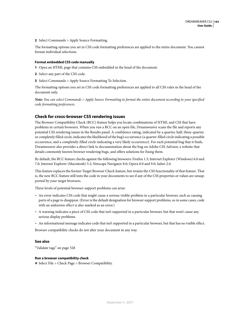 Check for cross-browser css rendering issues | Adobe Dreamweaver CS3 User Manual | Page 148 / 738