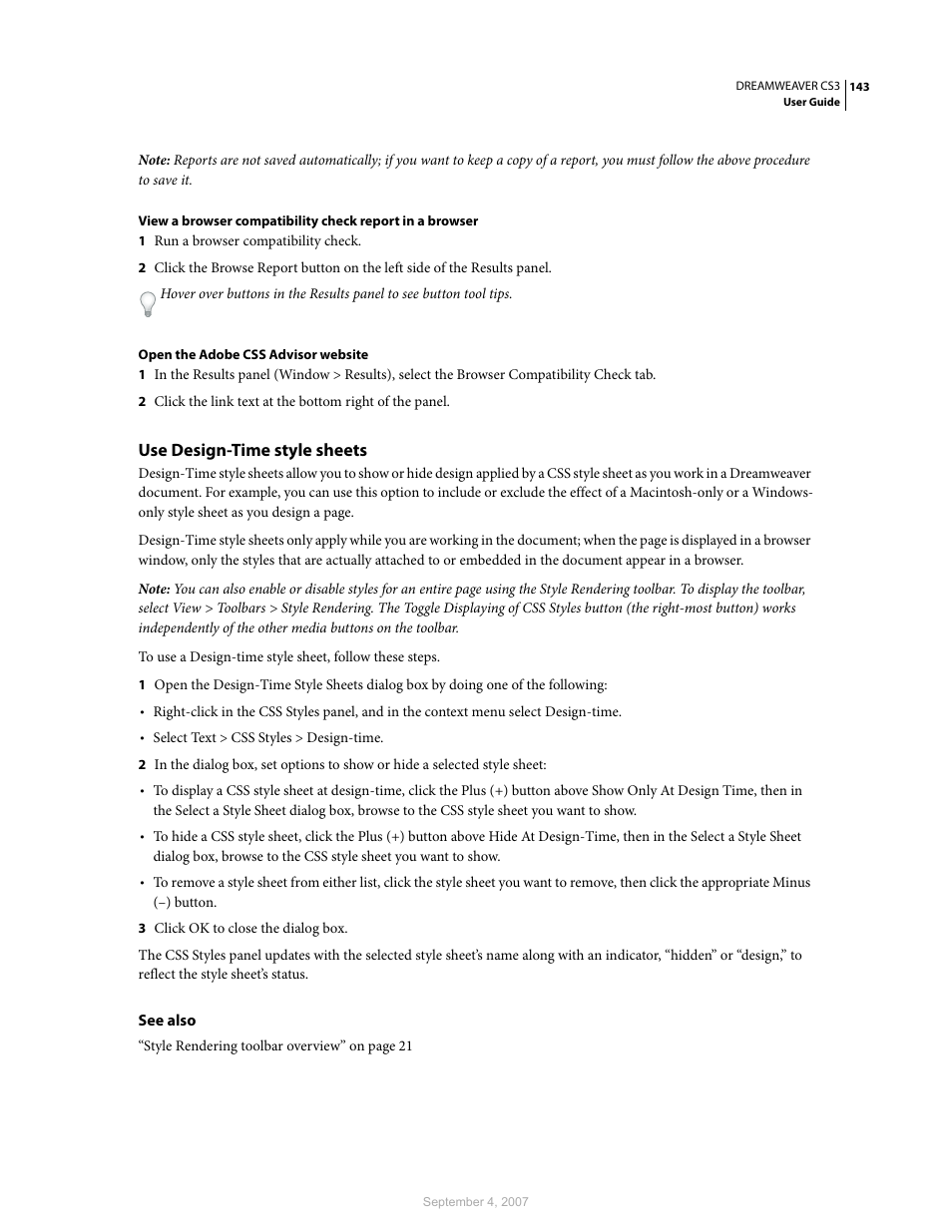 Use design-time style sheets | Adobe Dreamweaver CS3 User Manual | Page 150 / 738