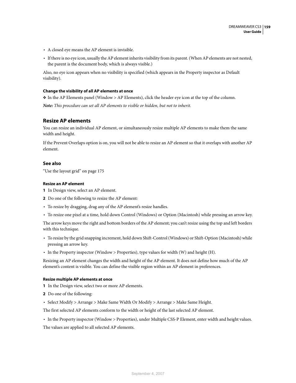 Resize ap elements | Adobe Dreamweaver CS3 User Manual | Page 166 / 738