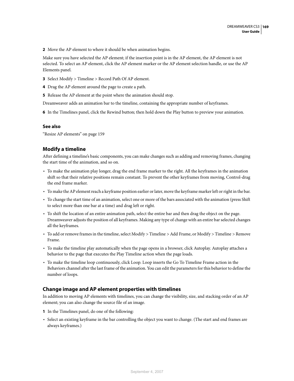 Modify a timeline | Adobe Dreamweaver CS3 User Manual | Page 176 / 738