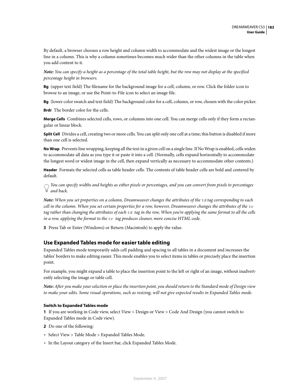 Use expanded tables mode for easier table editing | Adobe Dreamweaver CS3 User Manual | Page 190 / 738