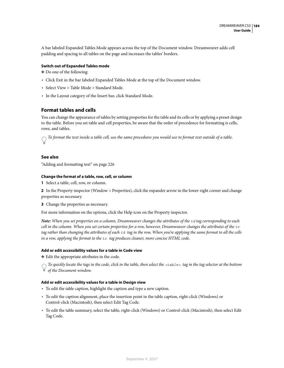 Format tables and cells | Adobe Dreamweaver CS3 User Manual | Page 191 / 738
