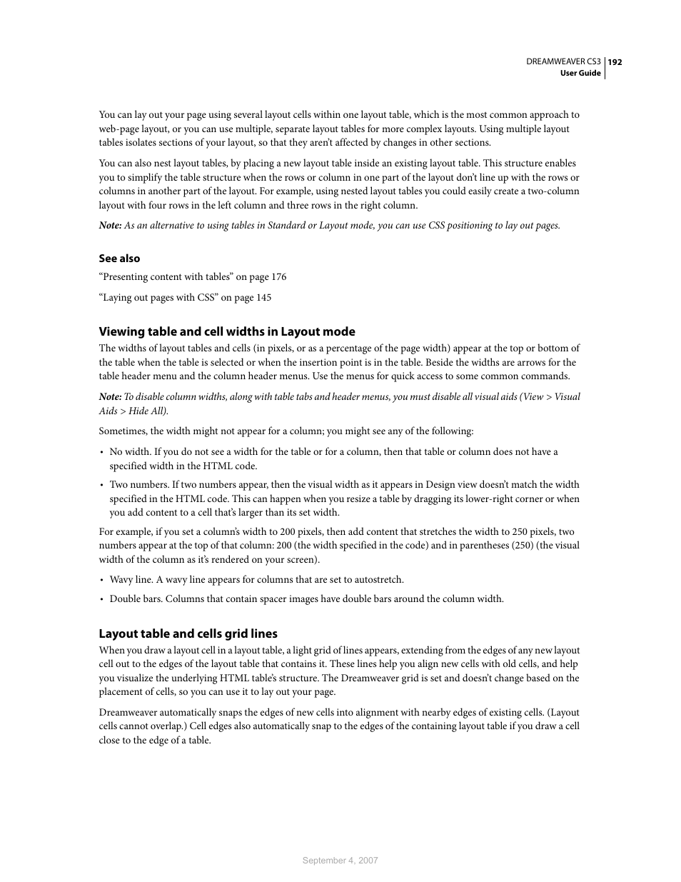 Viewing table and cell widths in layout mode, Layout table and cells grid lines | Adobe Dreamweaver CS3 User Manual | Page 199 / 738