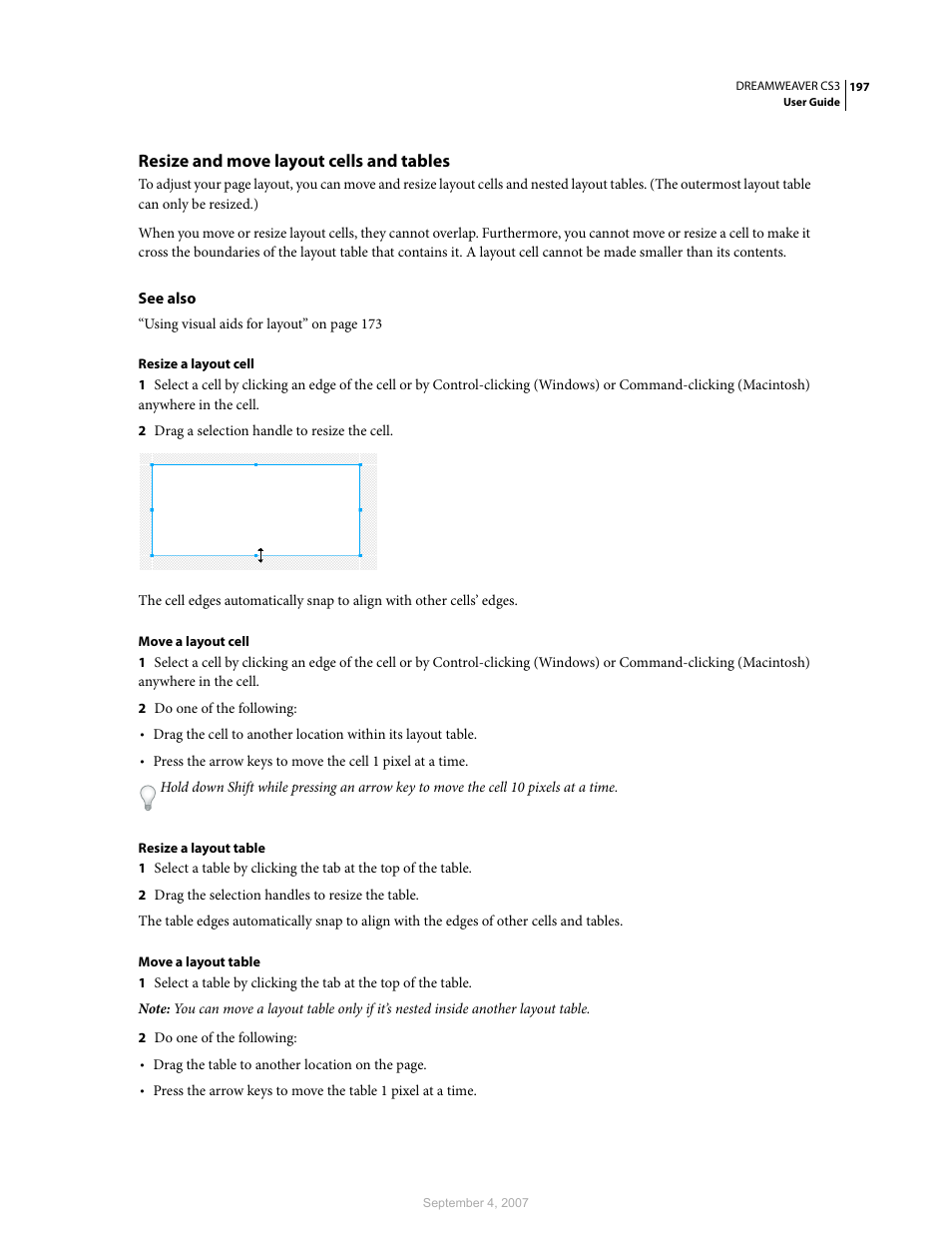 Resize and move layout cells and tables | Adobe Dreamweaver CS3 User Manual | Page 204 / 738