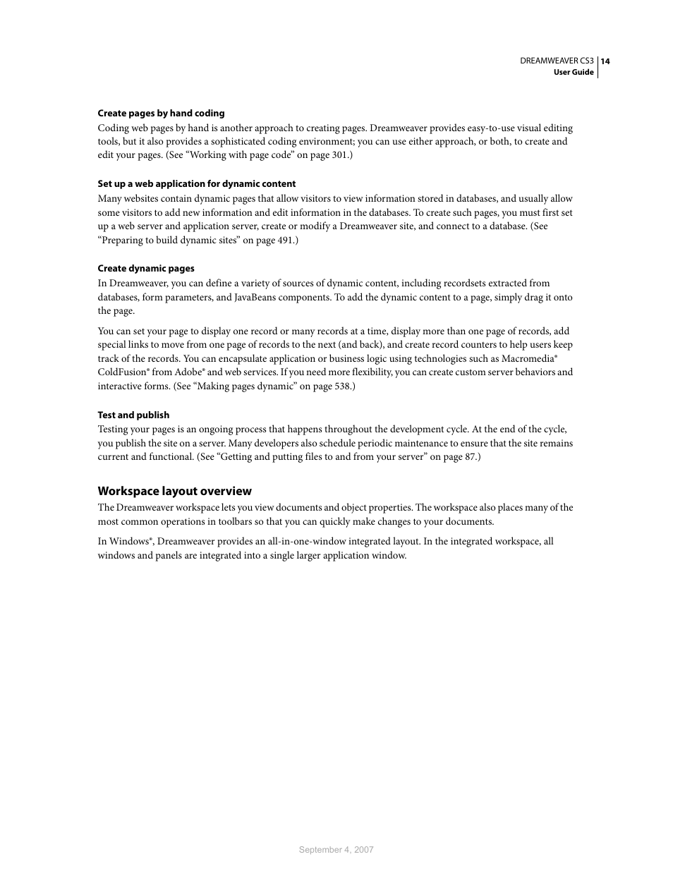 Workspace layout overview | Adobe Dreamweaver CS3 User Manual | Page 21 / 738