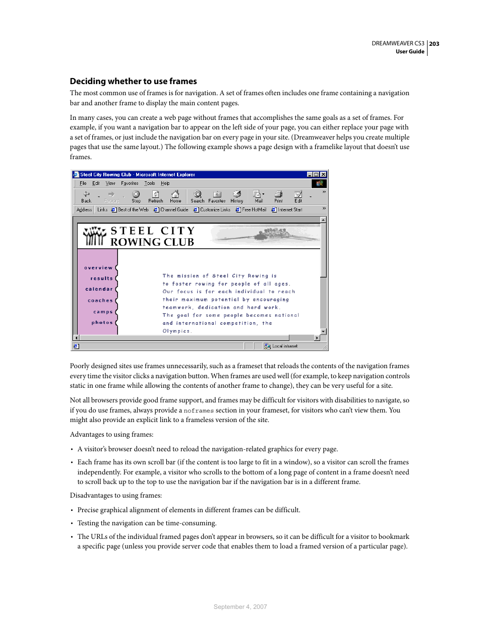 Deciding whether to use frames | Adobe Dreamweaver CS3 User Manual | Page 210 / 738