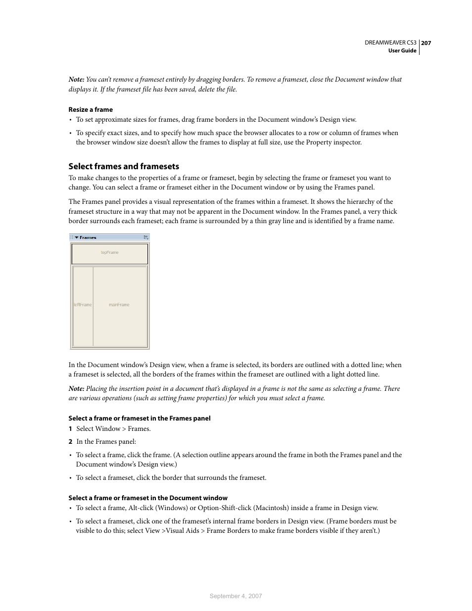 Select frames and framesets | Adobe Dreamweaver CS3 User Manual | Page 214 / 738