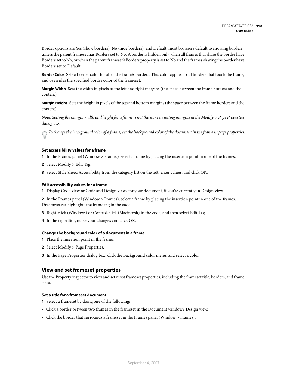 View and set frameset properties | Adobe Dreamweaver CS3 User Manual | Page 217 / 738