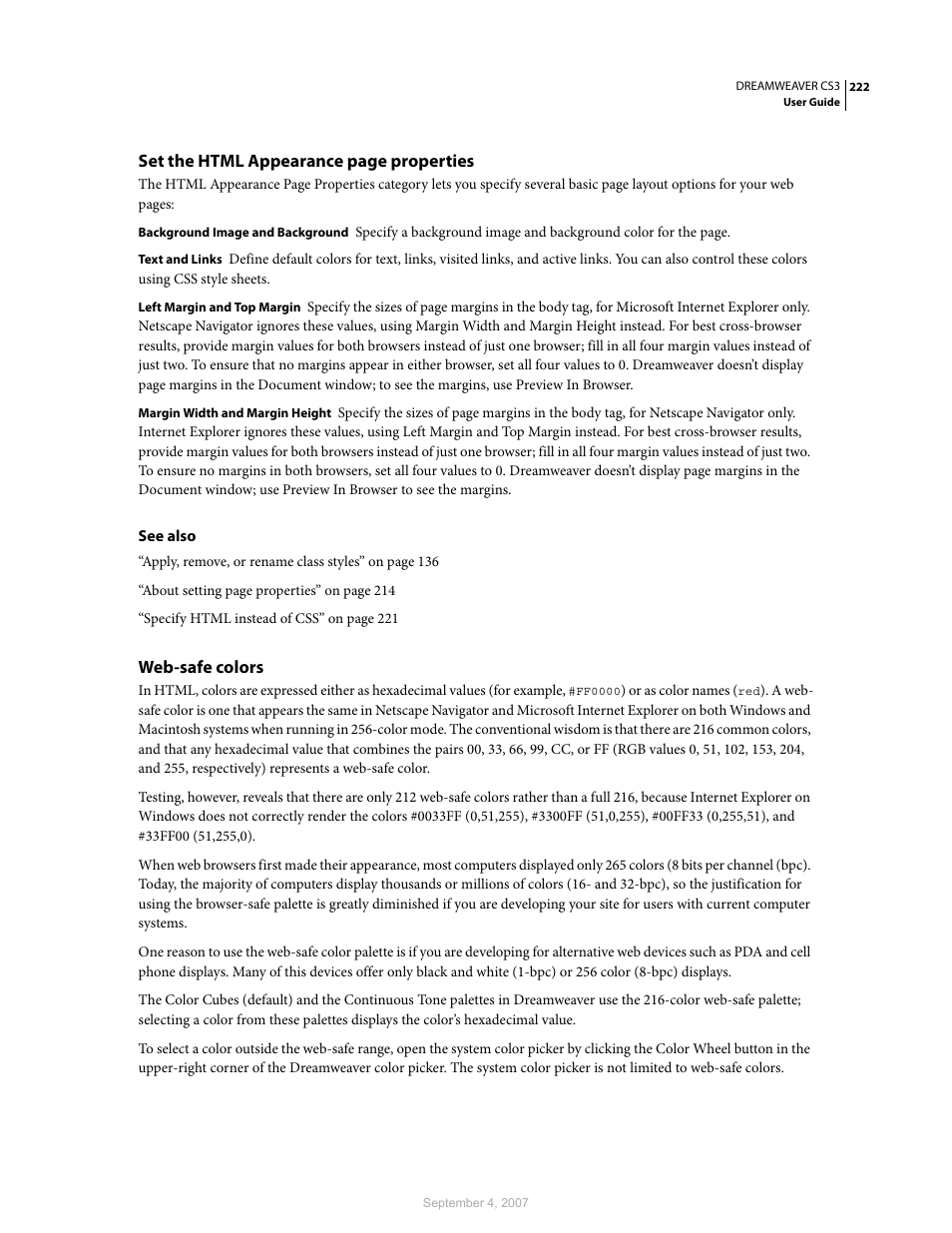 Web-safe colors | Adobe Dreamweaver CS3 User Manual | Page 229 / 738