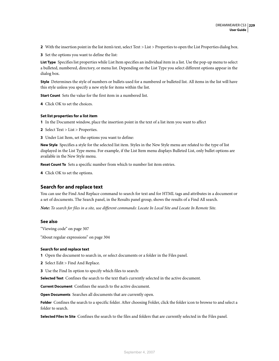 Search for and replace text | Adobe Dreamweaver CS3 User Manual | Page 236 / 738