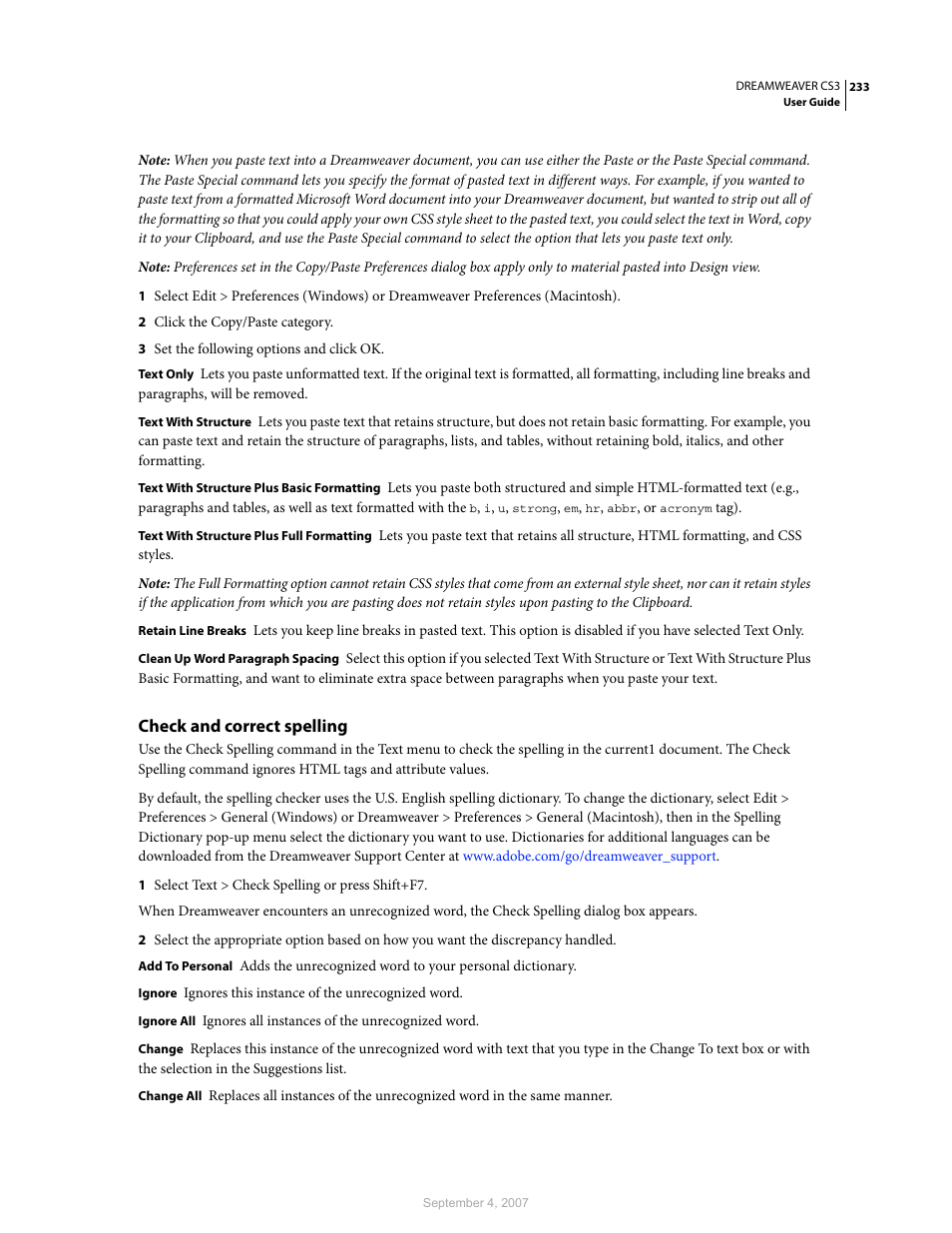 Check and correct spelling | Adobe Dreamweaver CS3 User Manual | Page 240 / 738