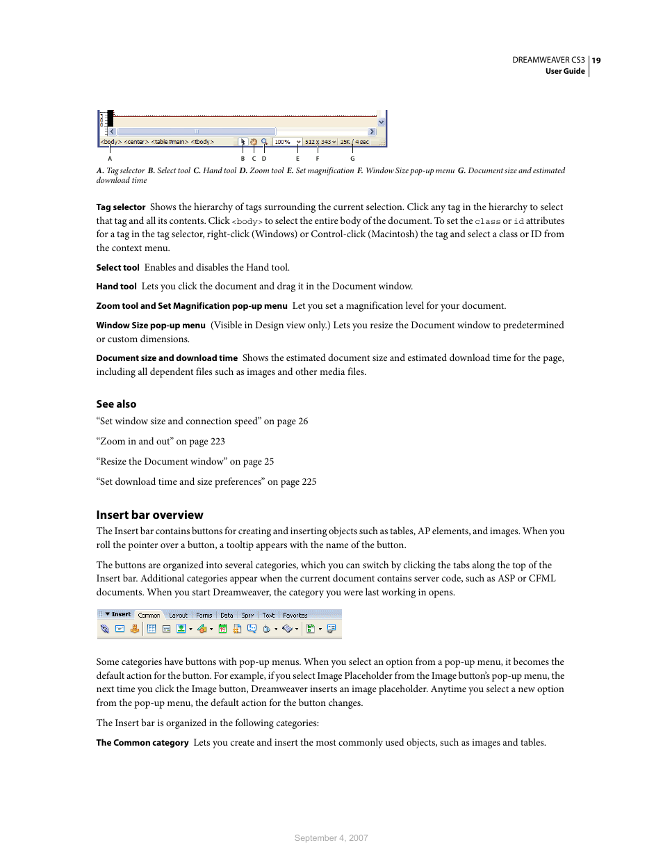 Insert bar overview | Adobe Dreamweaver CS3 User Manual | Page 26 / 738