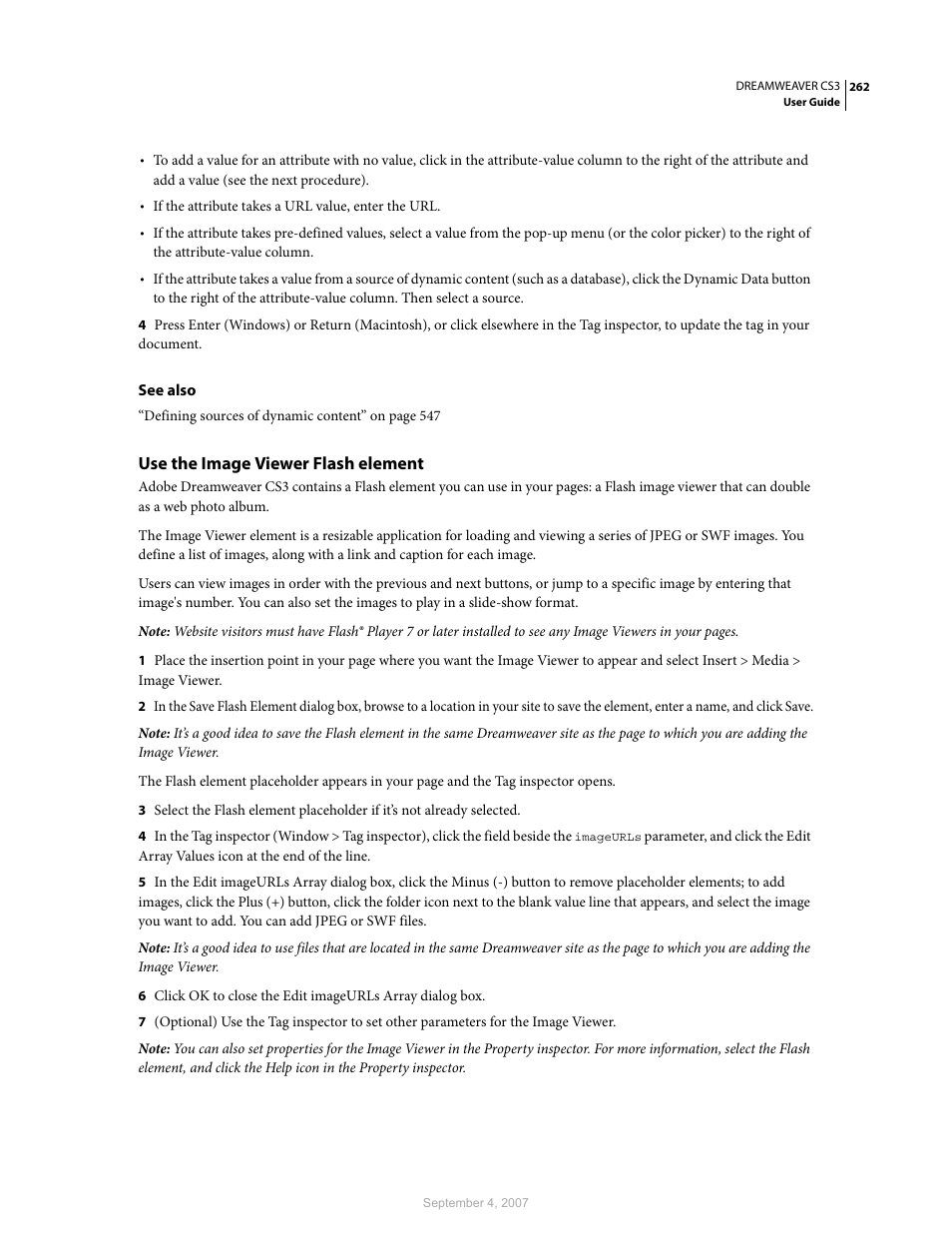 Use the image viewer flash element | Adobe Dreamweaver CS3 User Manual | Page 269 / 738