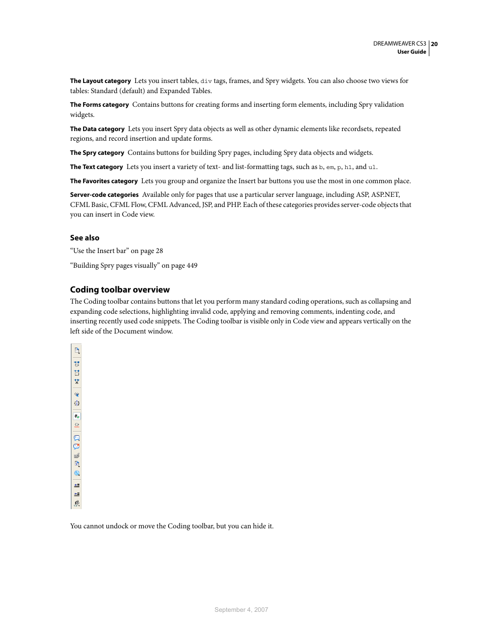 Coding toolbar overview | Adobe Dreamweaver CS3 User Manual | Page 27 / 738