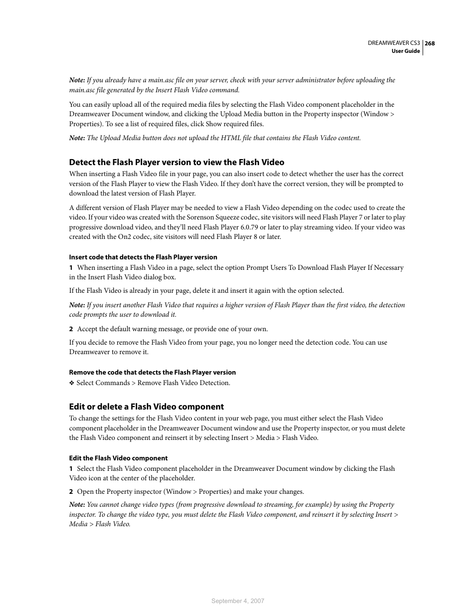 Edit or delete a flash video component | Adobe Dreamweaver CS3 User Manual | Page 275 / 738