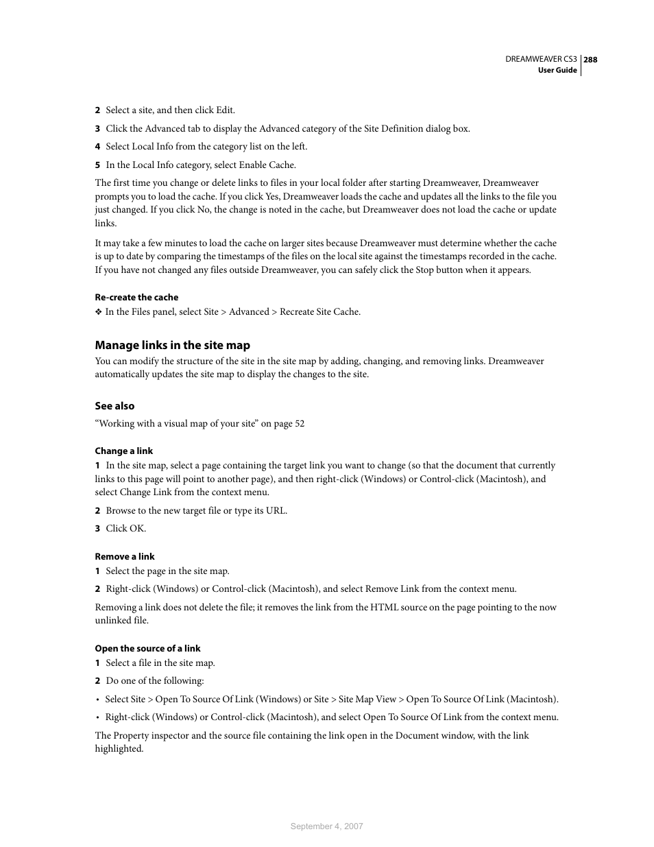 Manage links in the site map | Adobe Dreamweaver CS3 User Manual | Page 295 / 738