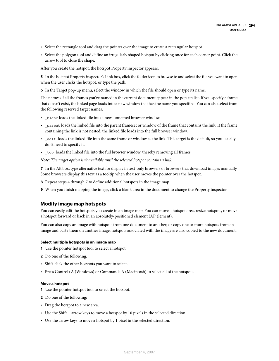 Modify image map hotspots | Adobe Dreamweaver CS3 User Manual | Page 301 / 738