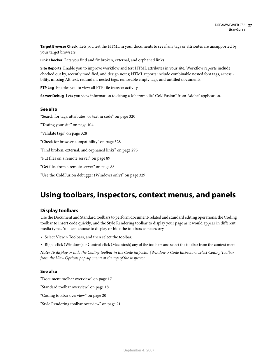 Display toolbars | Adobe Dreamweaver CS3 User Manual | Page 34 / 738