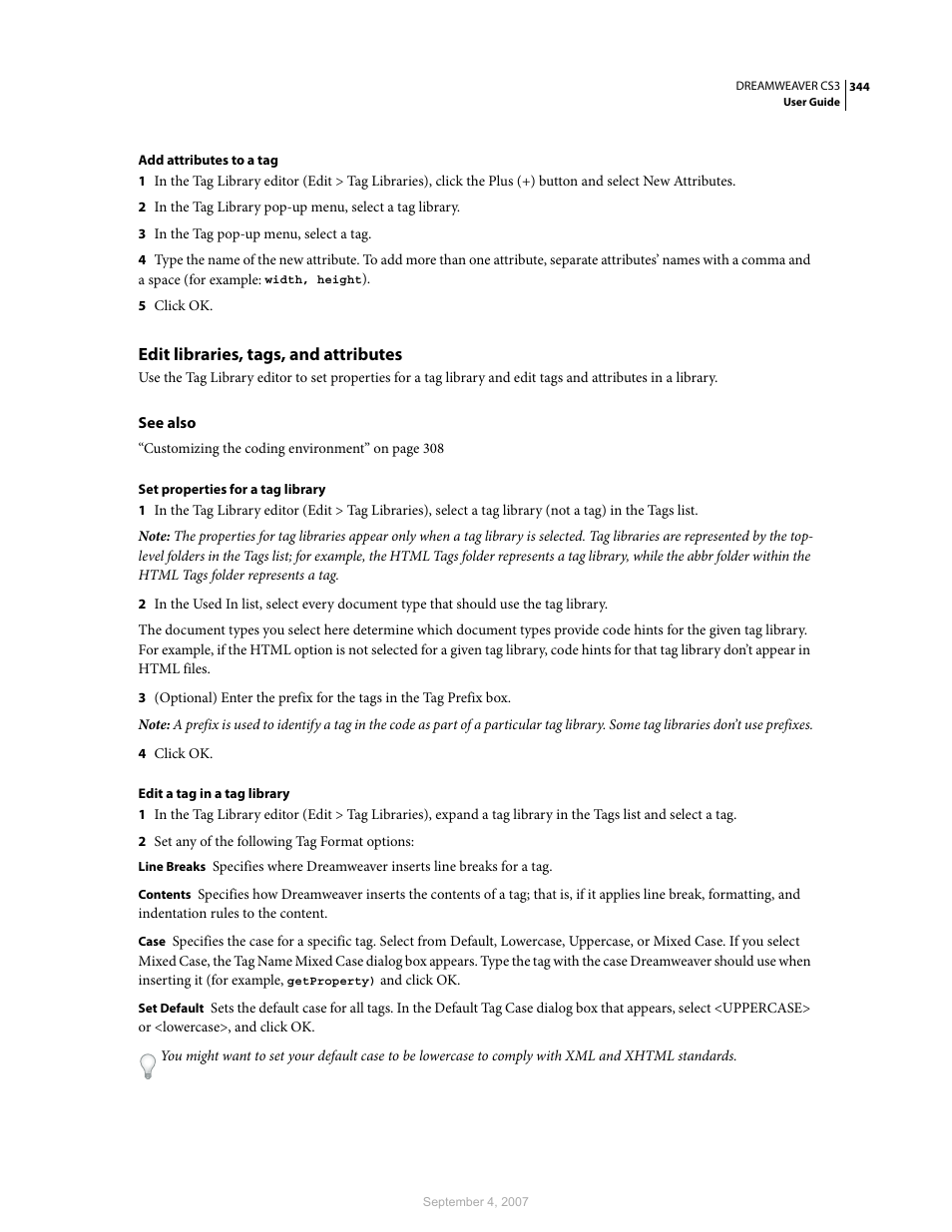 Edit libraries, tags, and attributes | Adobe Dreamweaver CS3 User Manual | Page 351 / 738