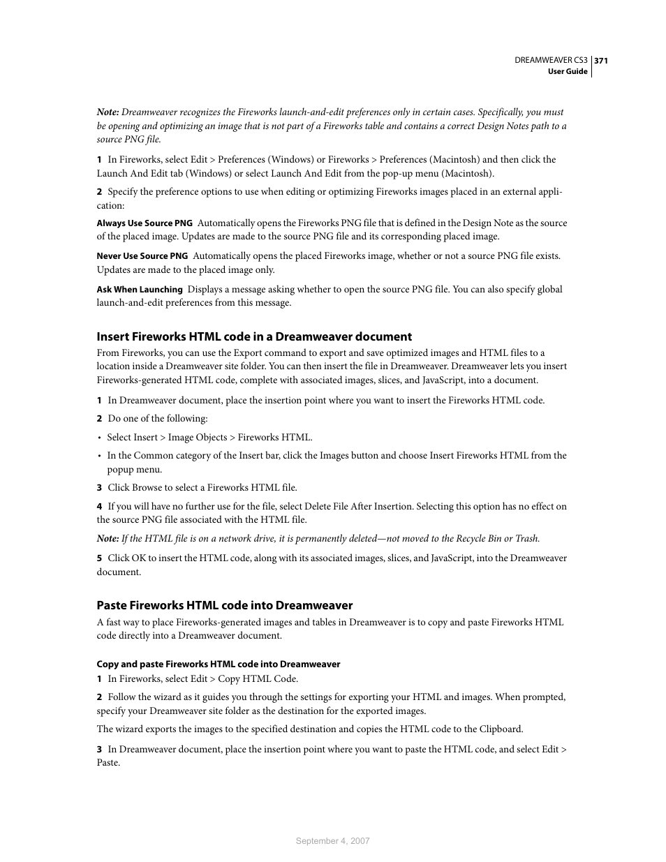Paste fireworks html code into dreamweaver | Adobe Dreamweaver CS3 User Manual | Page 378 / 738