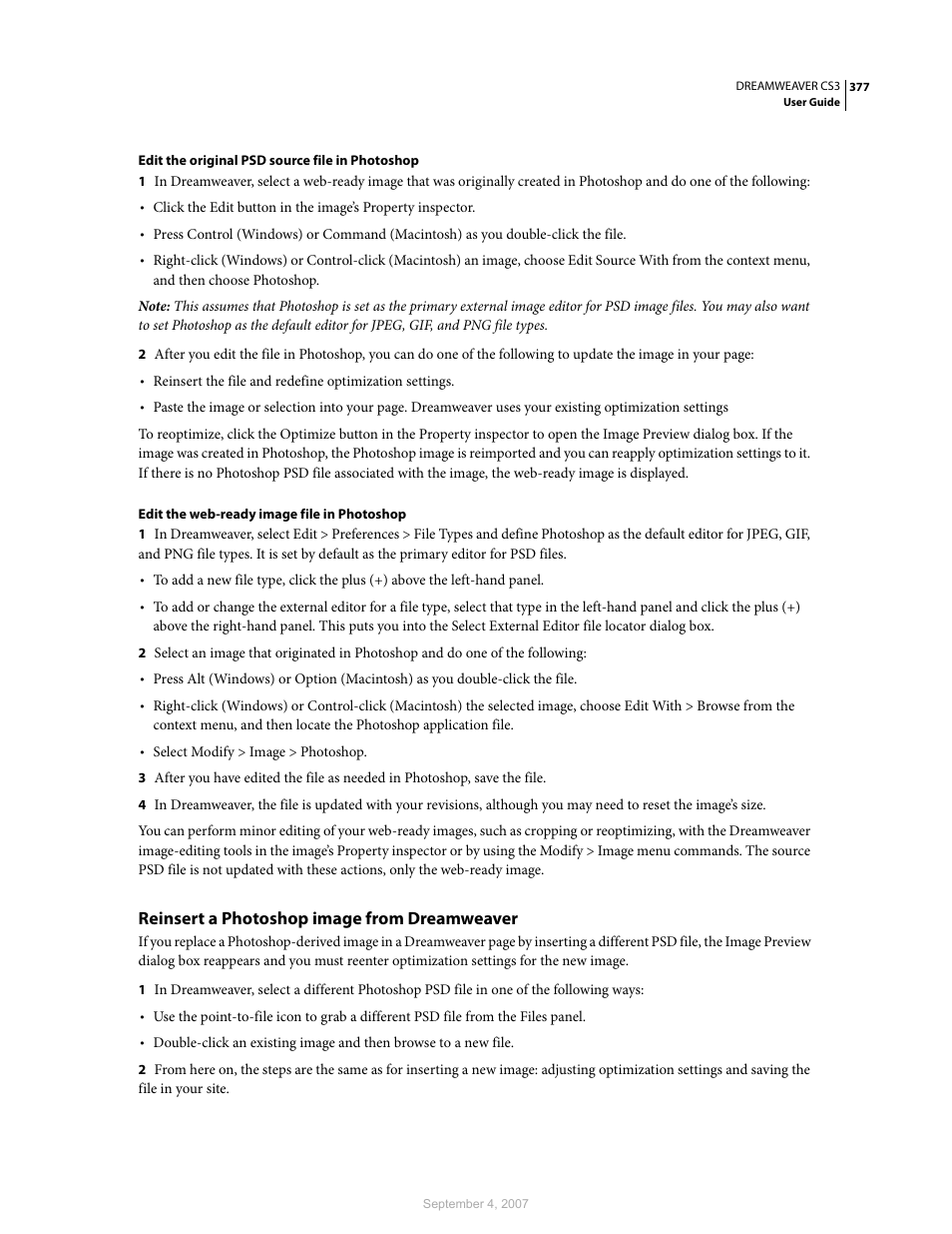 Reinsert a photoshop image from dreamweaver | Adobe Dreamweaver CS3 User Manual | Page 384 / 738