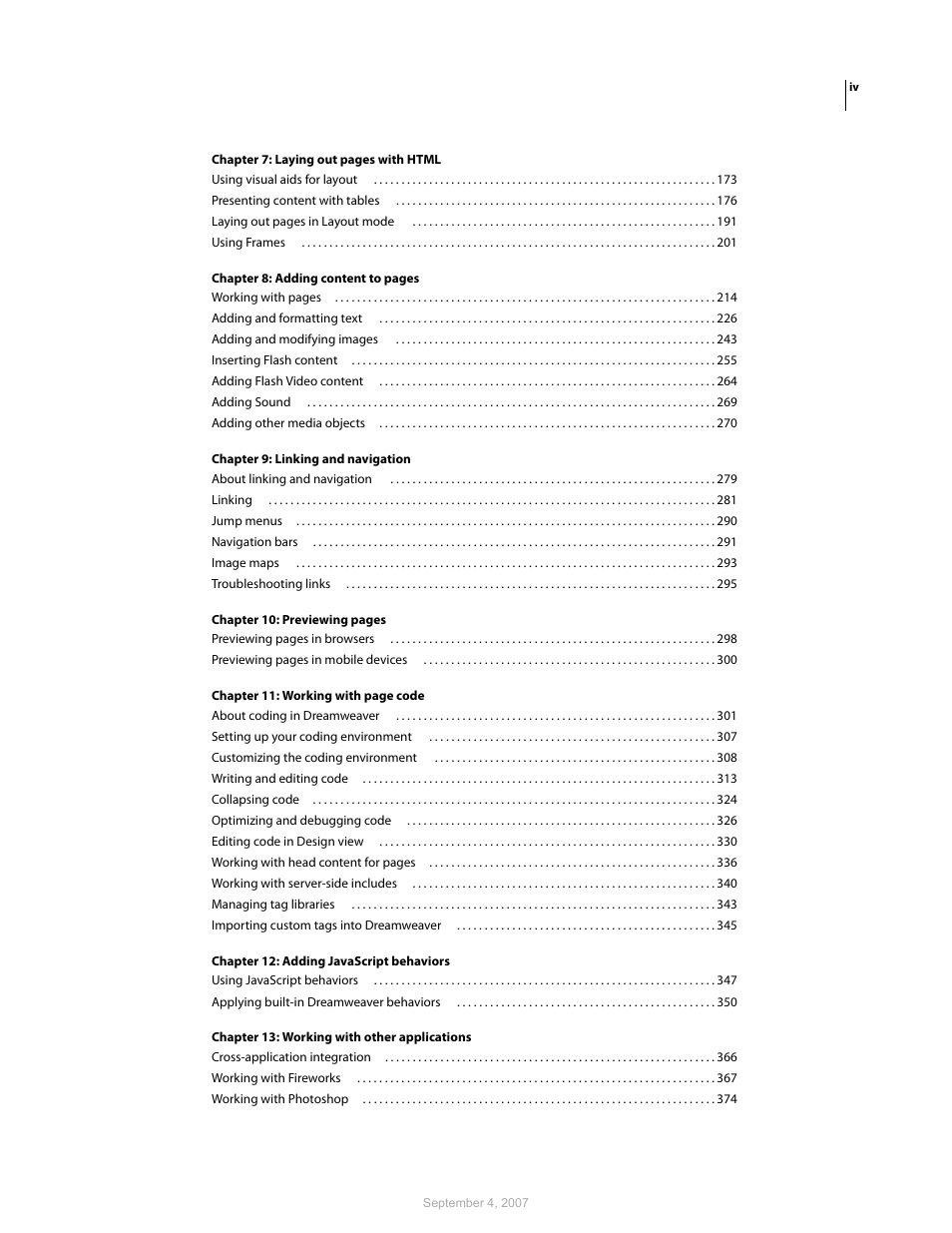 Adobe Dreamweaver CS3 User Manual | Page 4 / 738