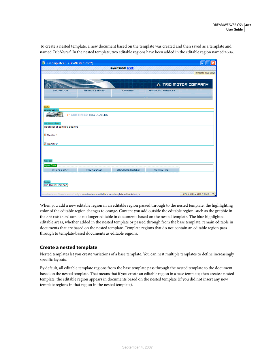 Create a nested template | Adobe Dreamweaver CS3 User Manual | Page 414 / 738