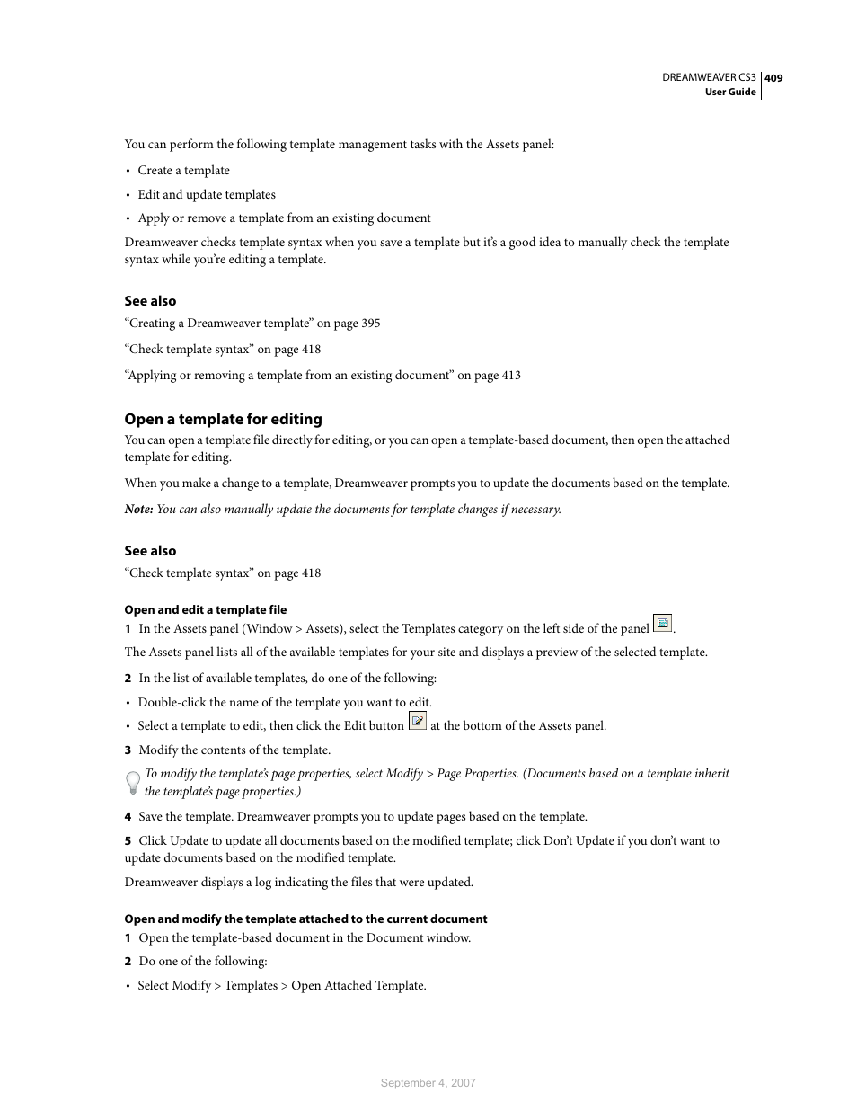 Open a template for editing | Adobe Dreamweaver CS3 User Manual | Page 416 / 738