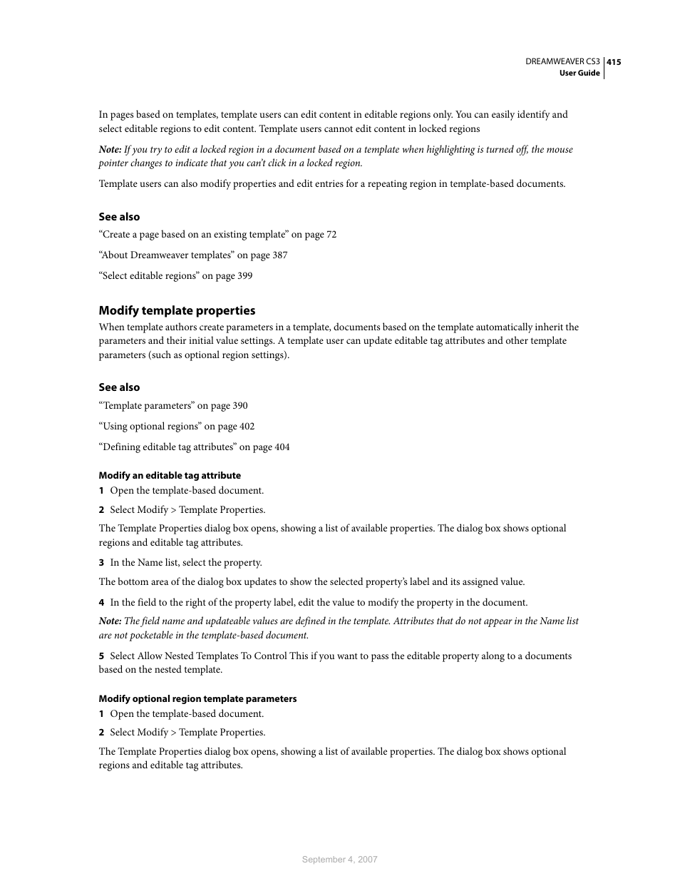 Modify template properties | Adobe Dreamweaver CS3 User Manual | Page 422 / 738