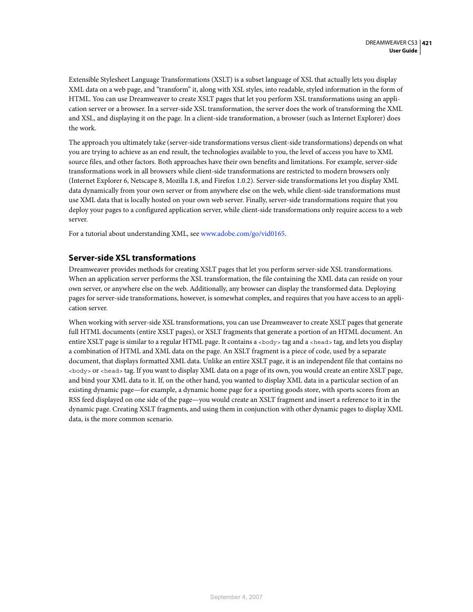 Server-side xsl transformations | Adobe Dreamweaver CS3 User Manual | Page 428 / 738