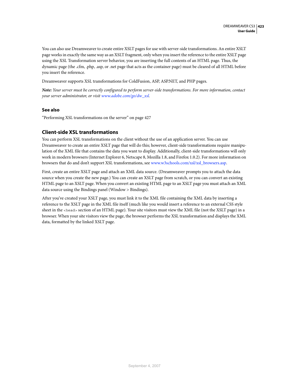 Client-side xsl transformations | Adobe Dreamweaver CS3 User Manual | Page 430 / 738