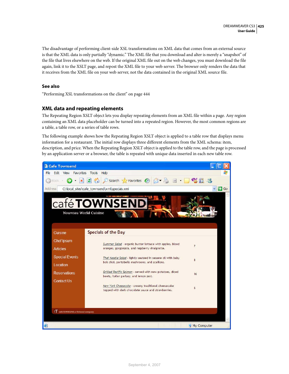 Xml data and repeating elements | Adobe Dreamweaver CS3 User Manual | Page 432 / 738