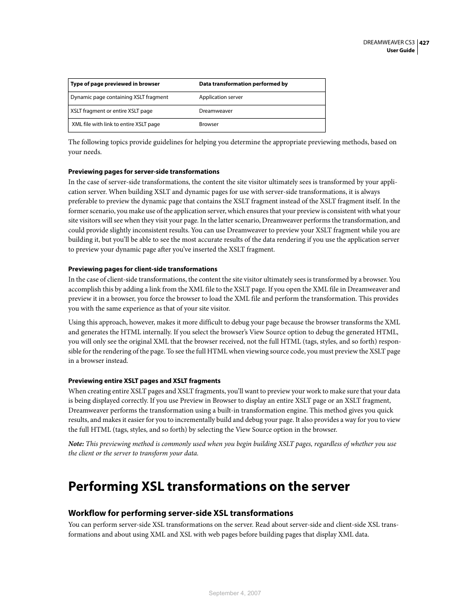 Performing xsl transformations on the server | Adobe Dreamweaver CS3 User Manual | Page 434 / 738