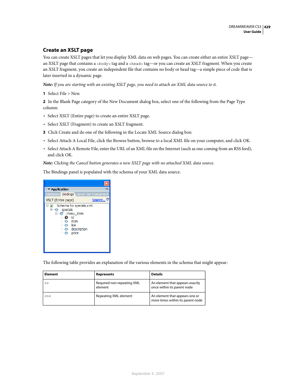 Create an xslt page | Adobe Dreamweaver CS3 User Manual | Page 436 / 738