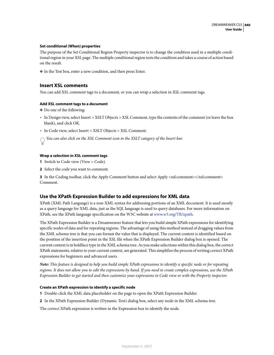 Insert xsl comments | Adobe Dreamweaver CS3 User Manual | Page 447 / 738