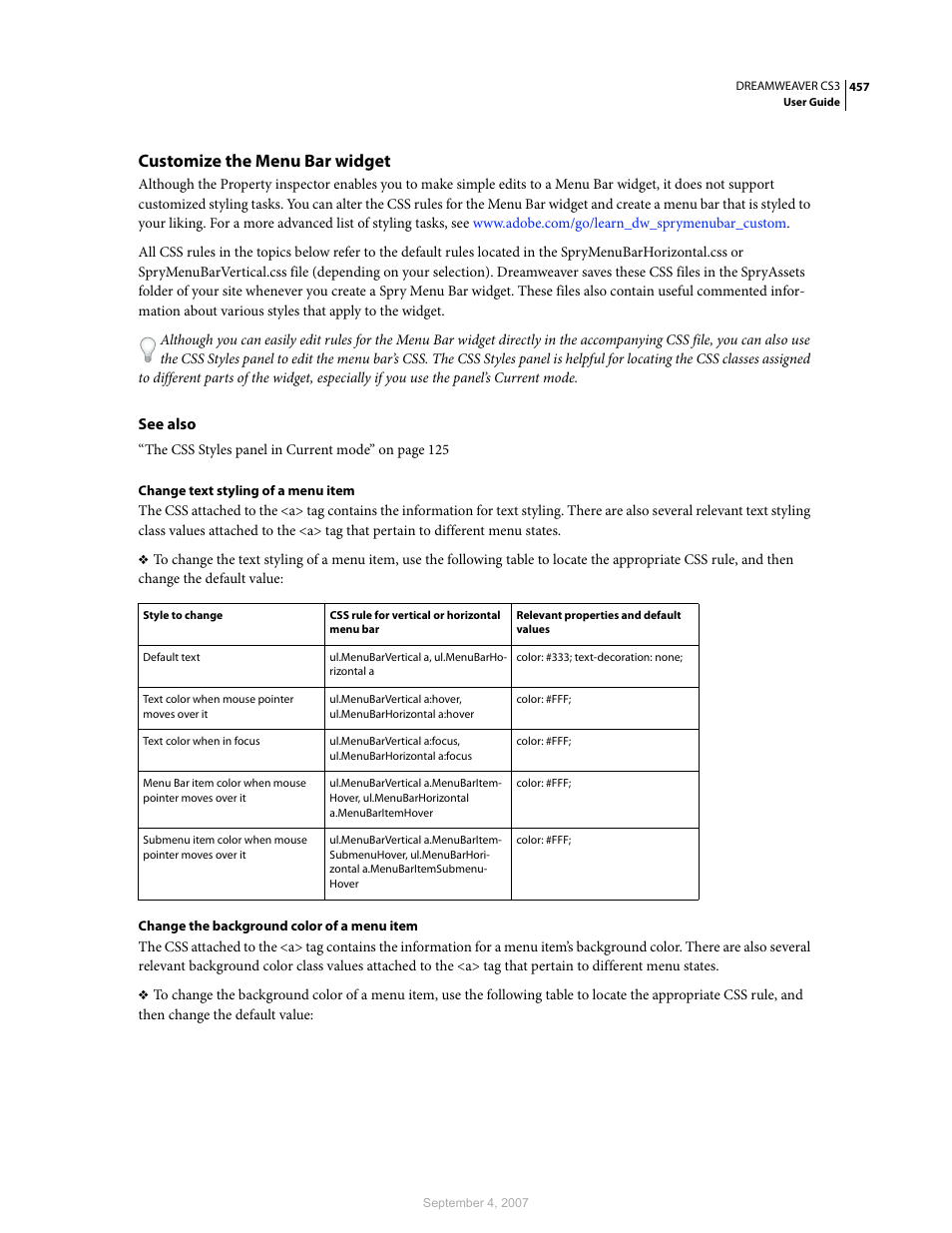 Customize the menu bar widget | Adobe Dreamweaver CS3 User Manual | Page 464 / 738