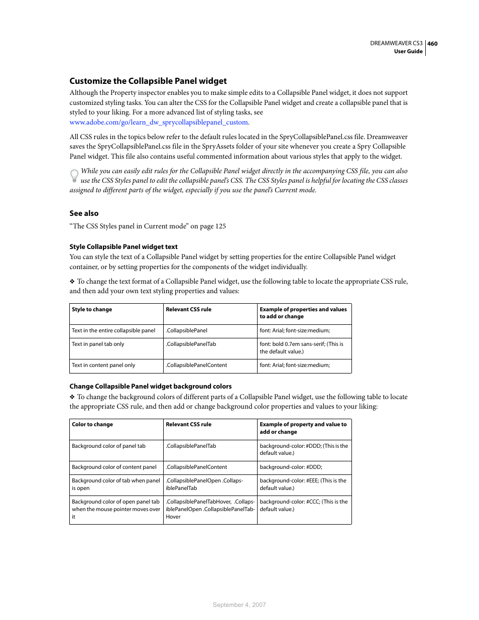 Customize the collapsible panel widget | Adobe Dreamweaver CS3 User Manual | Page 467 / 738