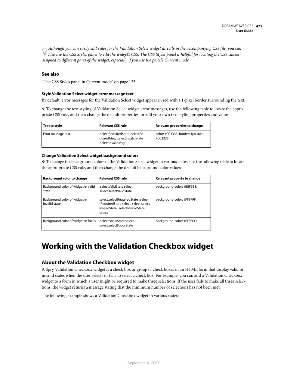 Working with the validation checkbox widget, About the validation checkbox widget | Adobe Dreamweaver CS3 User Manual | Page 482 / 738