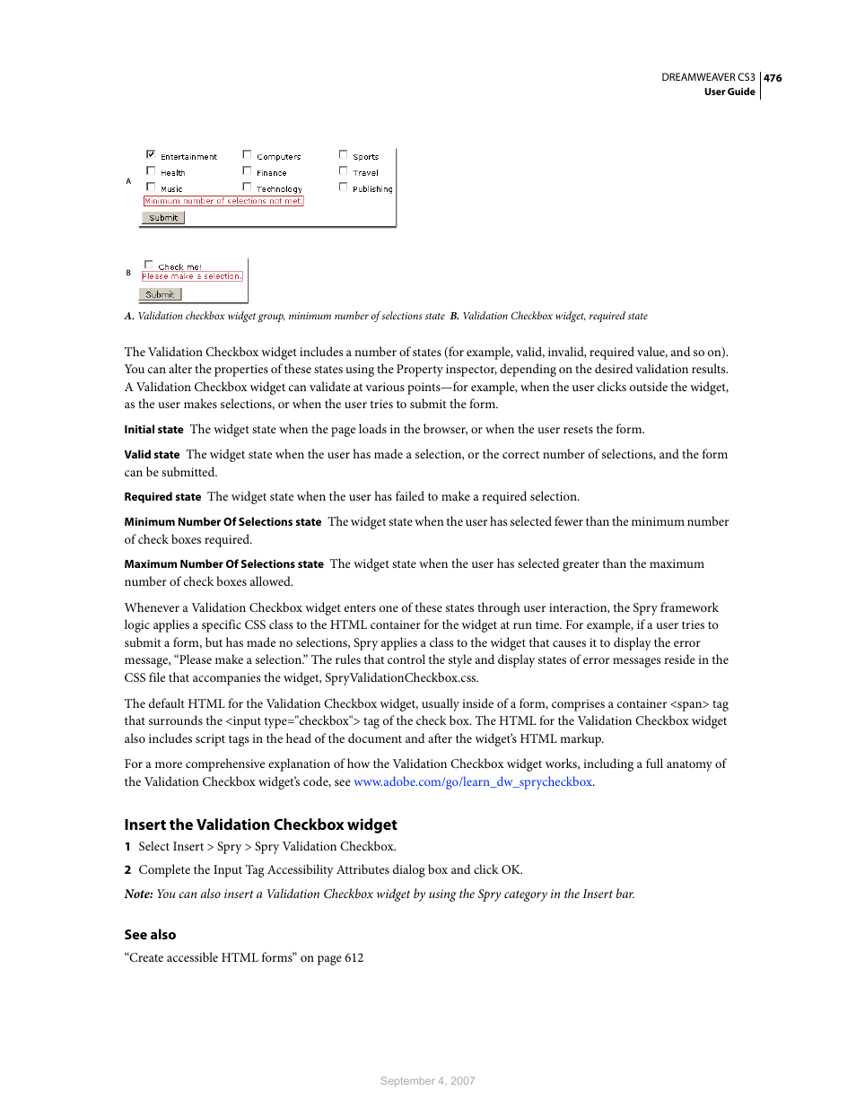 Insert the validation checkbox widget | Adobe Dreamweaver CS3 User Manual | Page 483 / 738