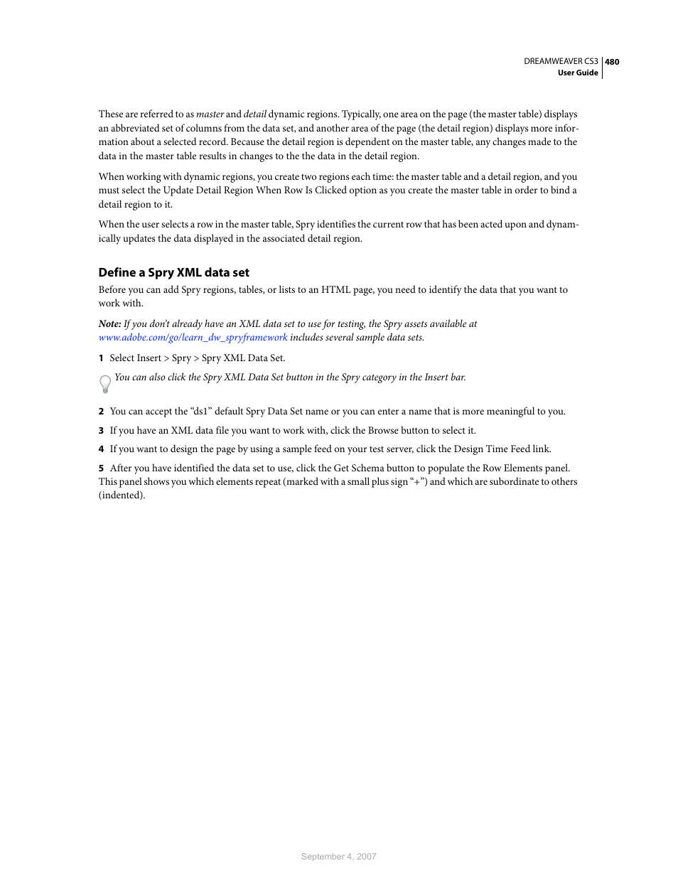 Define a spry xml data set | Adobe Dreamweaver CS3 User Manual | Page 487 / 738