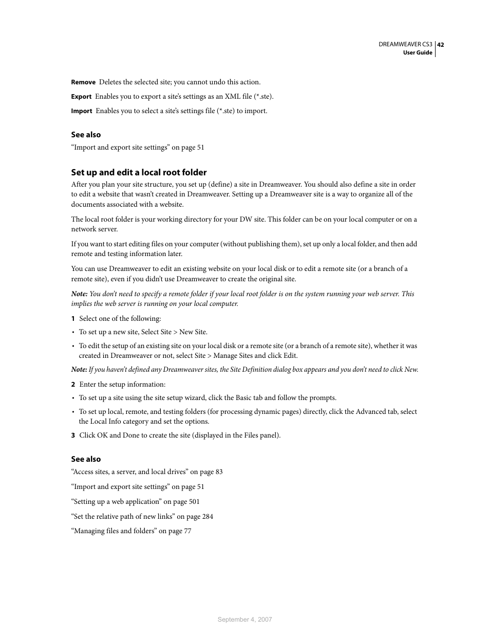 Set up and edit a local root folder | Adobe Dreamweaver CS3 User Manual | Page 49 / 738