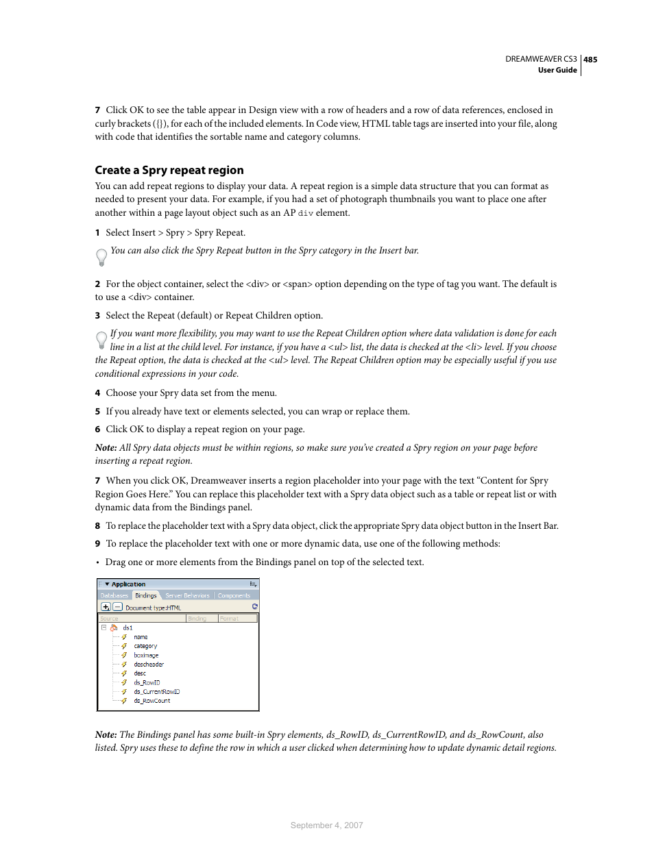 Create a spry repeat region | Adobe Dreamweaver CS3 User Manual | Page 492 / 738